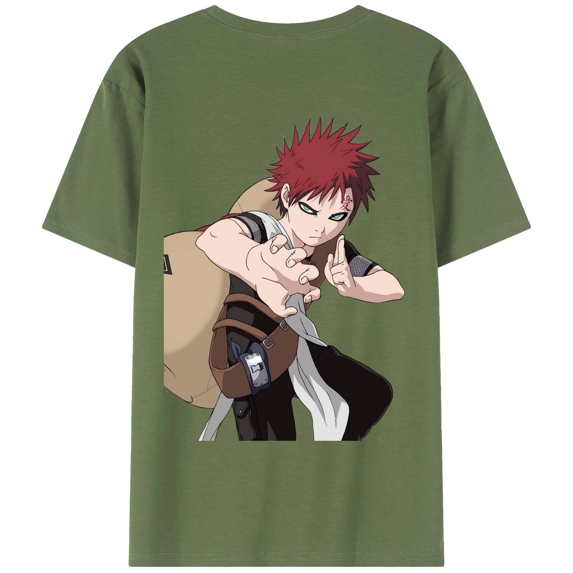 （画像用） NARUTO -ナルト- ガアラ Gaara 綿100％ メンズ半袖Tシャツ（バックプリント） 通気性